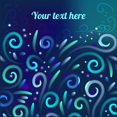 koyu arka plan, mavi neon soyut üzerinde parlayan swirls vektör