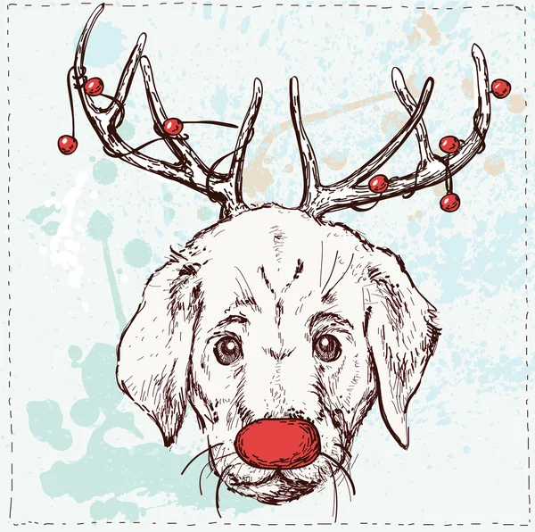Ilustración vectorial de perro con cuernos — Vector de stock