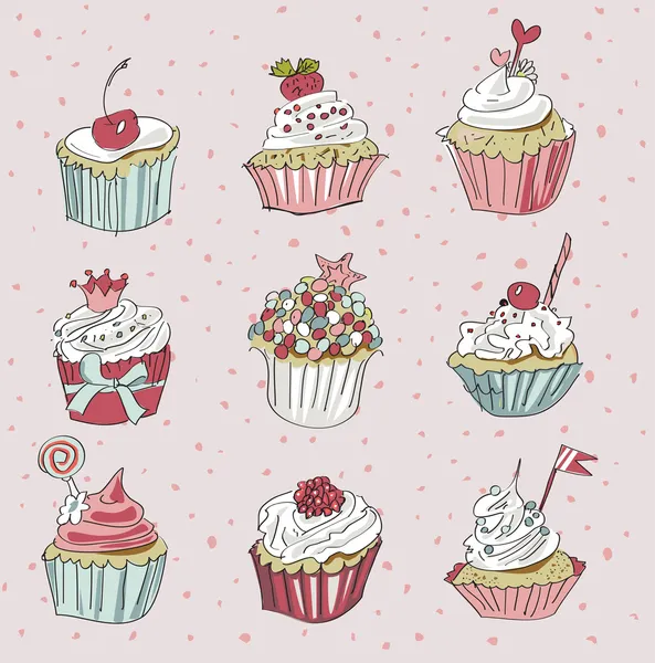 Ilustración del conjunto vectorial de cupcakes — Vector de stock