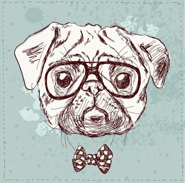 Hipster pug dog with glasses — Stock Vector