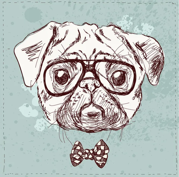 Perro pug hipster con gafas — Vector de stock