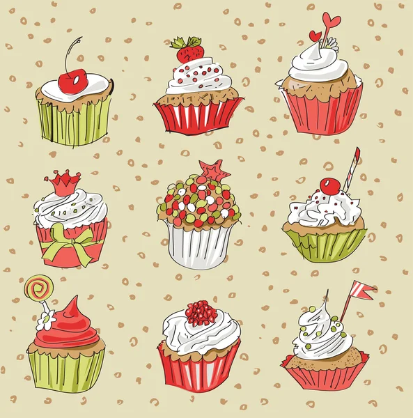 Illustration of vector set of cupcakes — Stock Vector