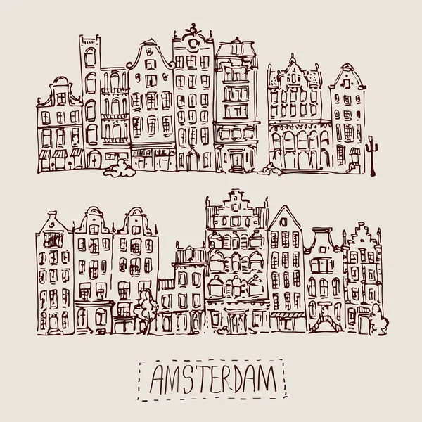 Vintage de casas em Amsterdã — Vetor de Stock