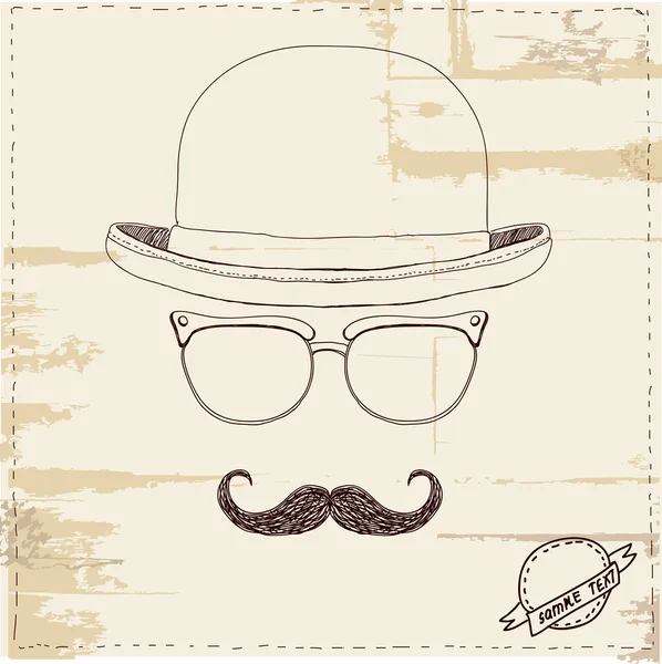 Mustache, glasses and hat — Stock Vector