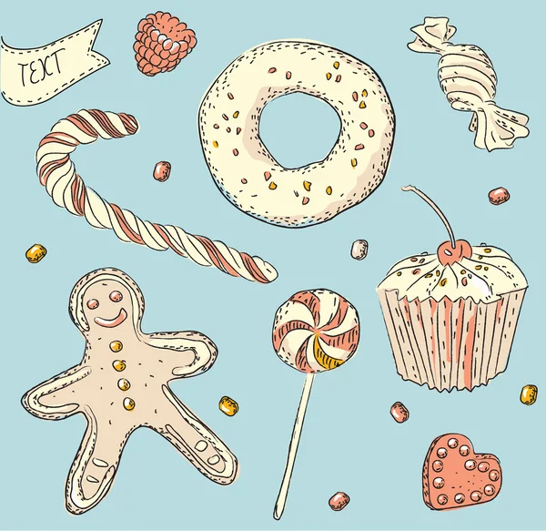 Şeker ve tatlılar set vektör — Stok Vektör