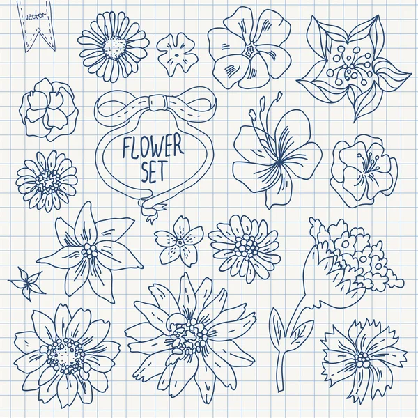 Doodle σύνολο λουλούδι — Διανυσματικό Αρχείο