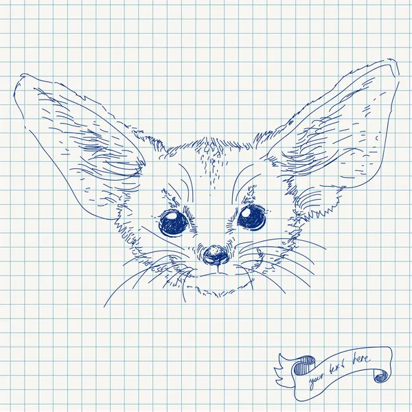 Ilustración vectorial de zorro con orejas grandes cabeza aislada sobre papel cuadrado — Vector de stock