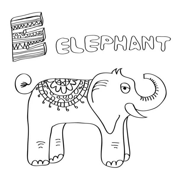 E - kids alphabet elephant — Stock Vector