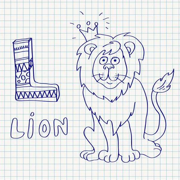 L - barn alfabetet lejon — Stock vektor