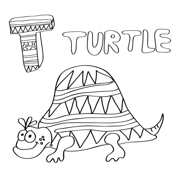 T - crianças alfabeto tartaruga — Vetor de Stock