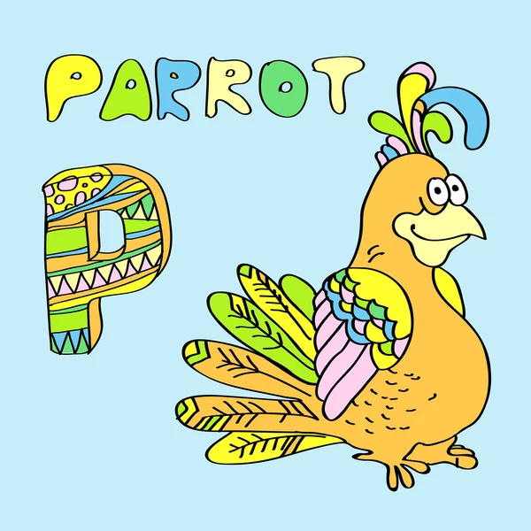 P - kids alphabet parrot. — Stock Vector