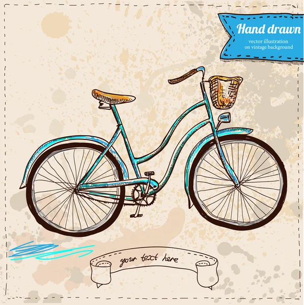 Векторная иллюстрация рисунка велосипедной руки на винтажном бумажном фоне, симпатичная этикетка — стоковый вектор
