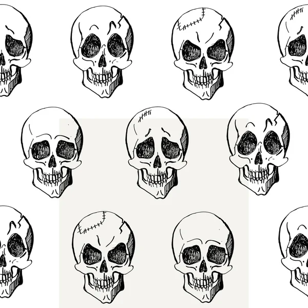 Caveira sem costura padrão, emoções diferentes, mão desenhada ilustração vetorial — Vetor de Stock