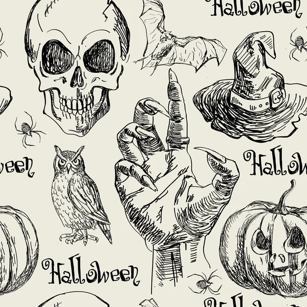 El halloween Dikişsiz desen vektör zombi elle çizilmiş — Stok Vektör