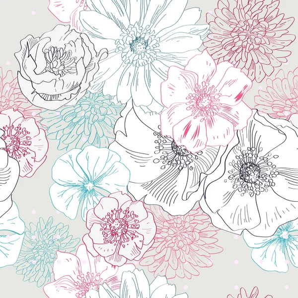 Motif floral sans couture. Dessin à la main fleur réaliste — Image vectorielle