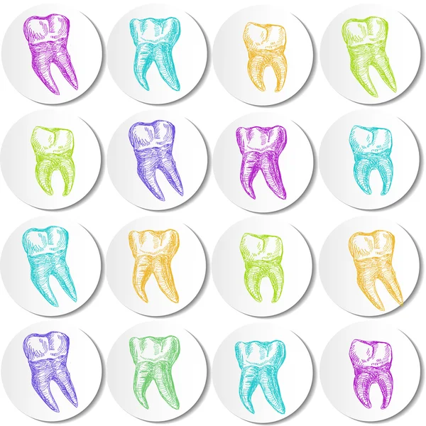 Modello senza soluzione di continuità con denti colorati isolati con adesivi — Vettoriale Stock