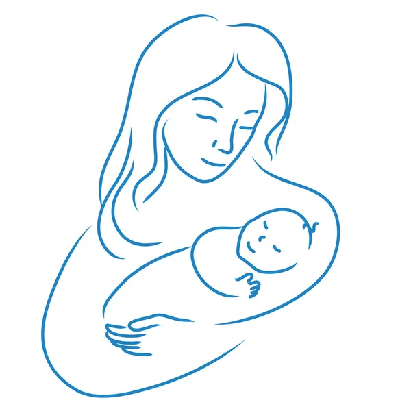 Illustratie van moeder met baby hand getrokken, schetsmatige vector van vrouwen — Stockvector