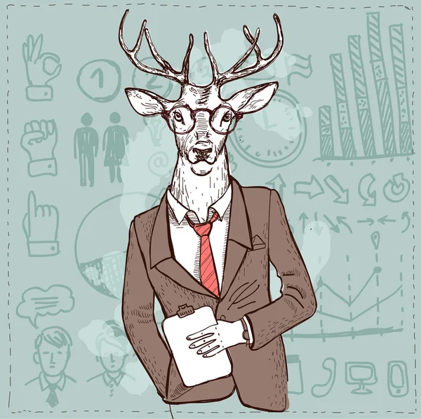 Hipster jeleni w komplet ręcznie rysowane, wektor ilustracja w stylu vintage — Wektor stockowy