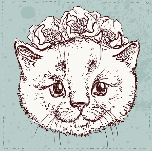 Hipster kitty med blommor — Stock vektor
