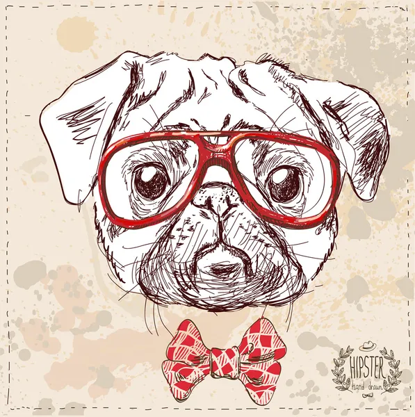 Hipster pug dog with glasses and suit — Stock Vector