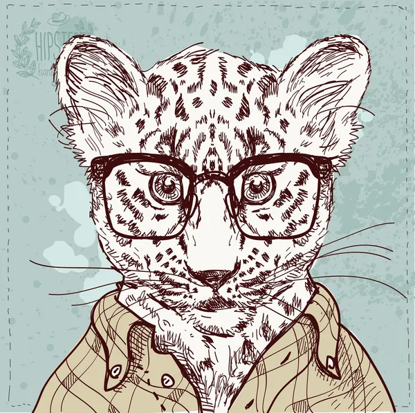 Vector hipster leopardo com óculos e terno — Vetor de Stock