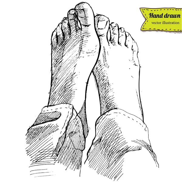 Pied en vecteur sur fond blanc, pieds dessinés à la main — Image vectorielle
