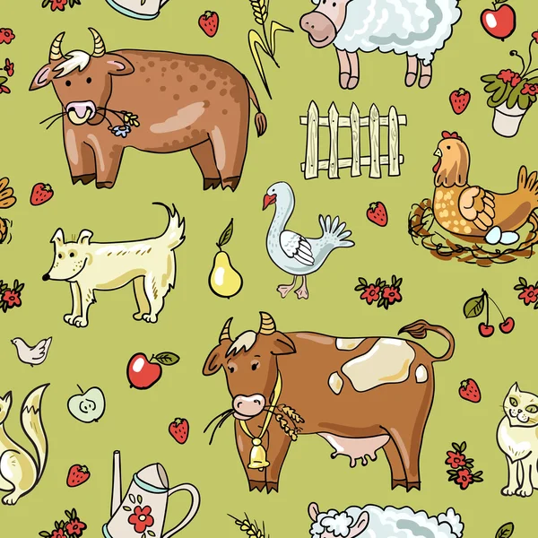 Farm animals seamless background — Stock Vector