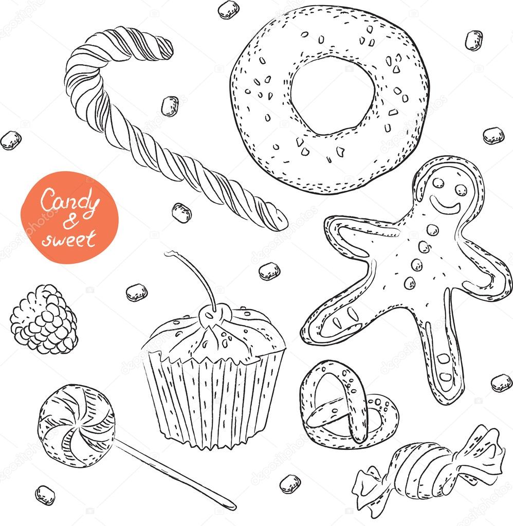 Candies and sweets vector set black&white