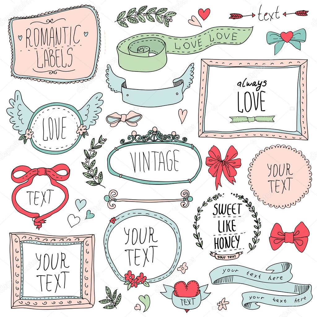 Romantic set of labels and ribbons