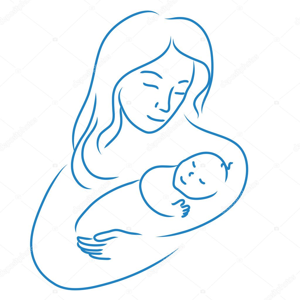 Illustration of mother with baby hand drawn, sketchy vector of women