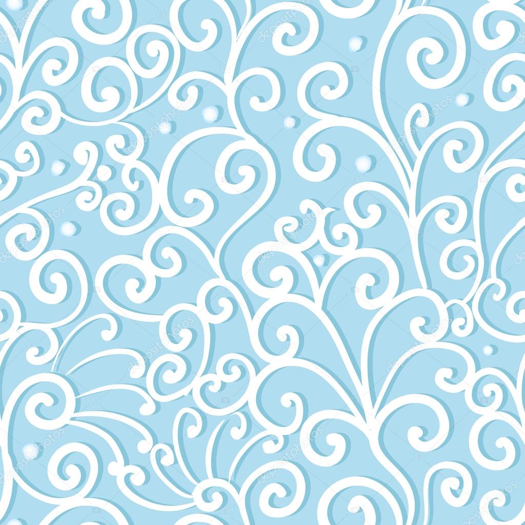 Abstract swirl seamless pattern, blue ornament, waves background.