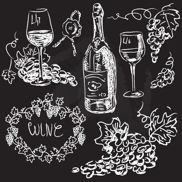 Hand drawn vector set - wine and winemaking — Stock Vector