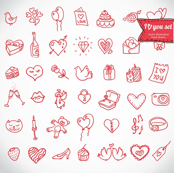 Izole doodle Icon set, — Stok Vektör