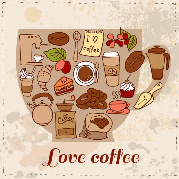 Patrón de café y té Dooodle — Vector de stock