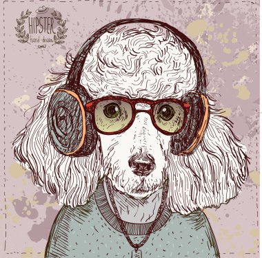 Vintage hipster kaniş gözlük, kulaklık ve yay antika arka plan üzerinde vektör Illustration