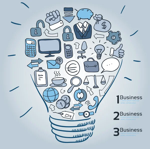 Lampadina con elementi di infografica e grafico. Illustrazione vettoriale . — Vettoriale Stock