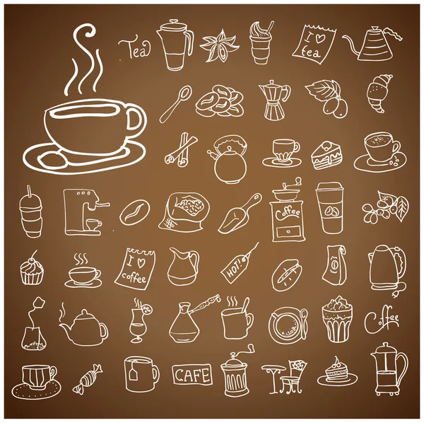 Doodle Kaffee und Tee c Symbol-Set. — Stockvektor
