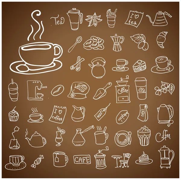 Dooodle Coffee and Tea c icon set. — Stock Vector