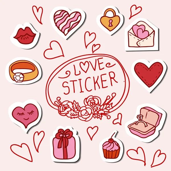 Doodle stickers set isolated, — Stock Vector