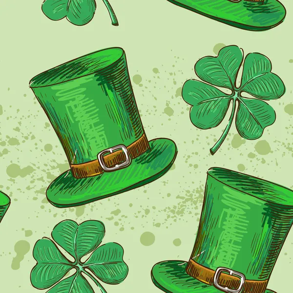 Patrón sin costura trébol de cuatro hojas, suerte, o el Día de San Patricio — Vector de stock