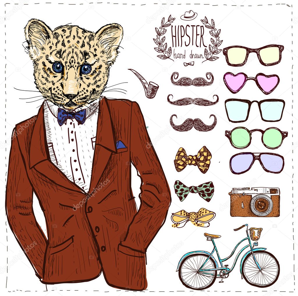 Hipster deer in suit hand drawn,