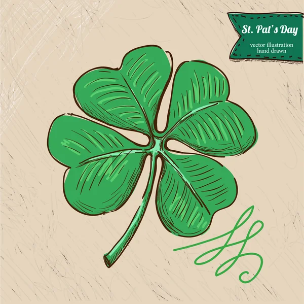 Estilo Doodle trébol de cuatro hojas, suerte, o ilustración vectorial del Día de San Patricio — Vector de stock