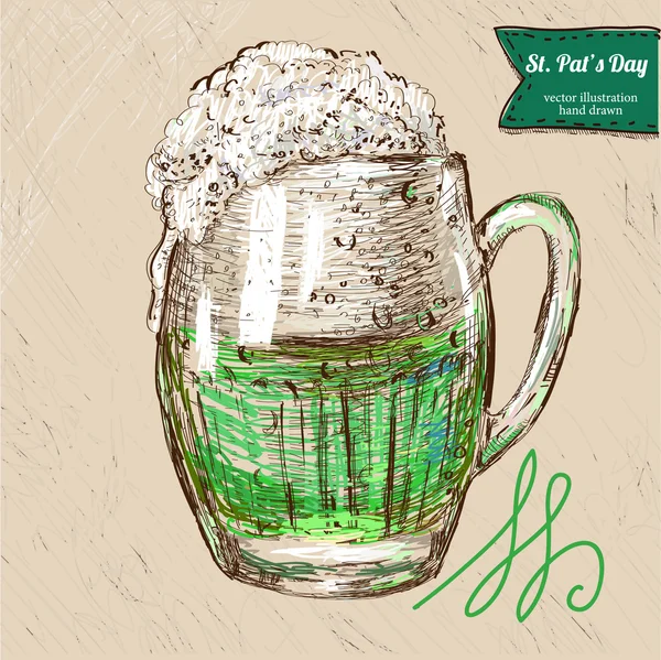 緑の聖パトリックの日ビール. — ストックベクタ