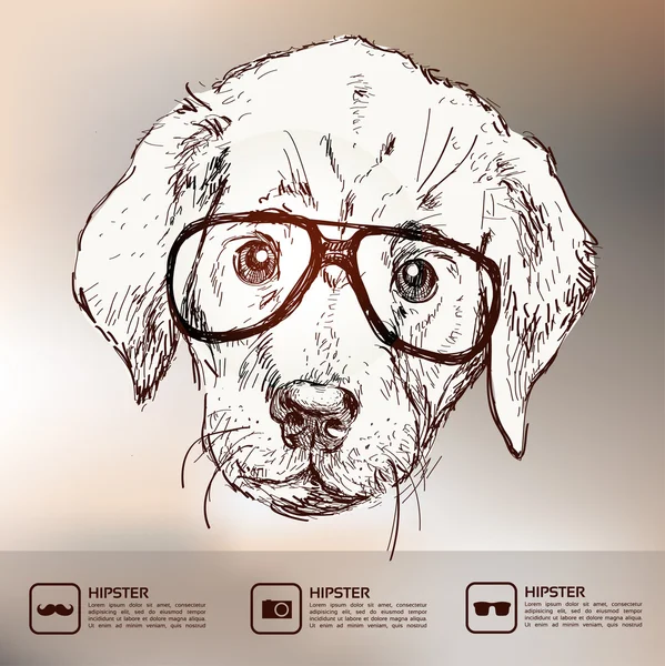 Ilustración vintage de cachorro hipster con gafas en vector — Archivo Imágenes Vectoriales