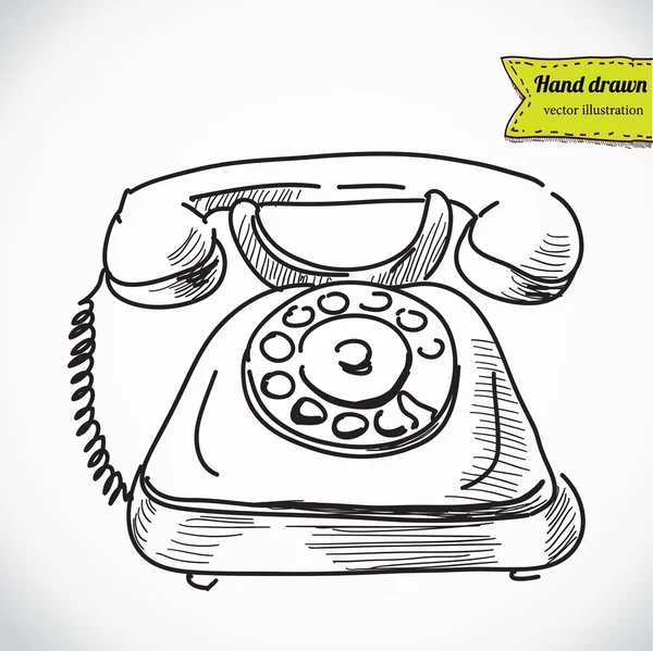 Vintage téléphone croquis dessin animé vecteur illustration — Image vectorielle