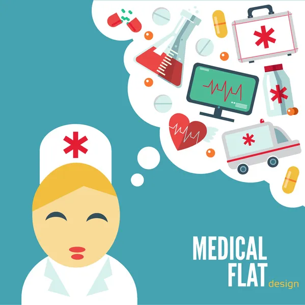 Trendy flat medical icons with shadow. Vector elements — Stock Vector