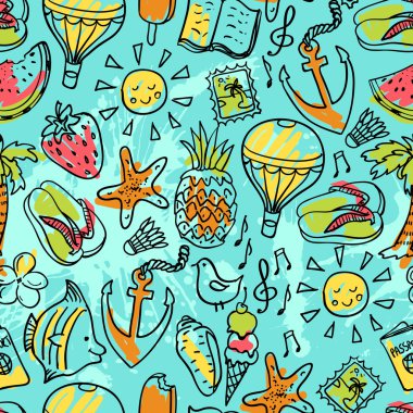 Dikişsiz desen vektör doodle yaz simgeler