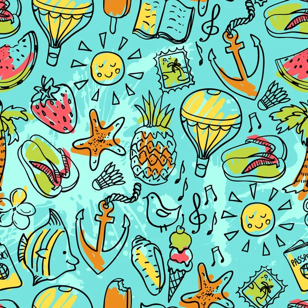 Seamless pattern of  vector doodle summer icons — Stock Vector