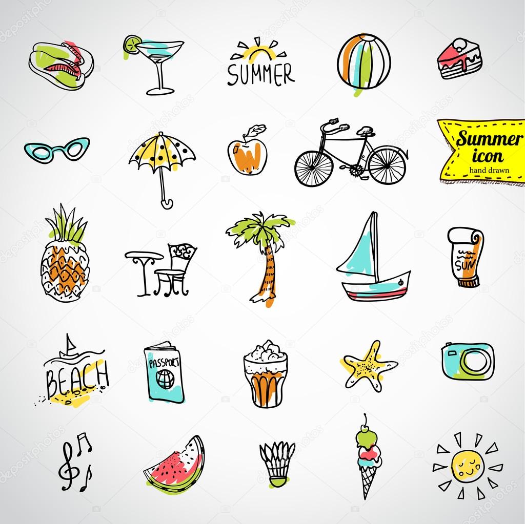 Set of  vector doodle summer icons