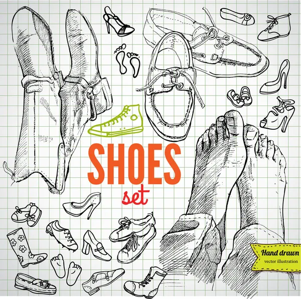 Conjunto de vetores de sapatos de esboço — Vetor de Stock